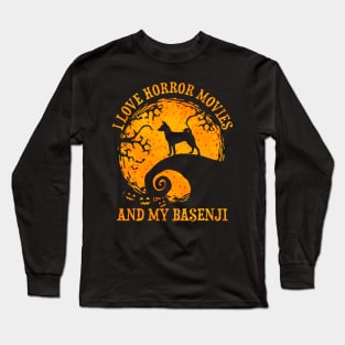 I Love Horror Movies And My Basenji Funny Dog Halloween Costume Long Sleeve T-Shirt